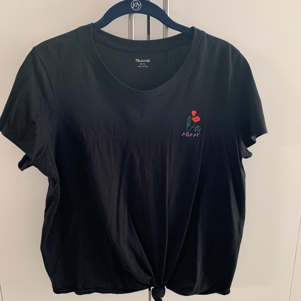 Madewell tied t-shit with embroidered poppies